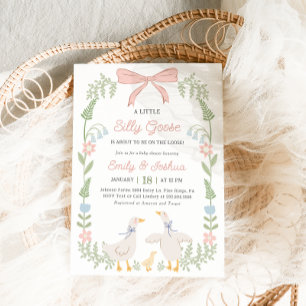 Dummer-Gans-Rosa-Blumen-Baby-Shower-Einladung Einladung