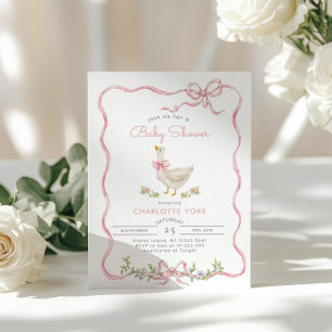 Dummer Gans Rosa Blumen-Schleife Baby Mädchen-Part Einladung