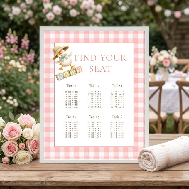 Dummer Gans Rosa Gingham-Baby-Shower-Sitzplan Poster (Von Creator hochgeladen)