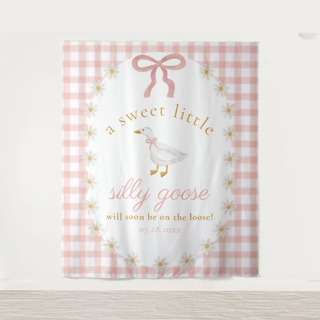 Dummer Gans Rosa Gingham-Babyshower-Hintergrund Wandteppich (Vorderseite)