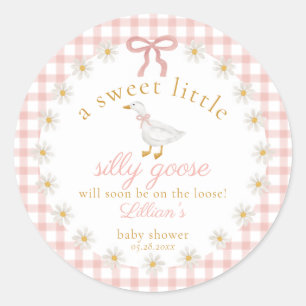 Dummer Gans Rosa Gingham Cottagecore-Baby-Party Runder Aufkleber