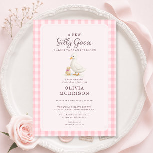 Dummer Gans Rosa Gingham Mädchen Baby Shower Einladung