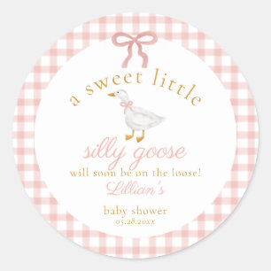 Dummer Gänschen Rosa Gingham Cottagecore-Baby-Part Runder Aufkleber