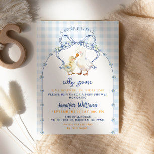 Dummer Gänse-Baby-Party Blau Gingham Süße Farm Einladung