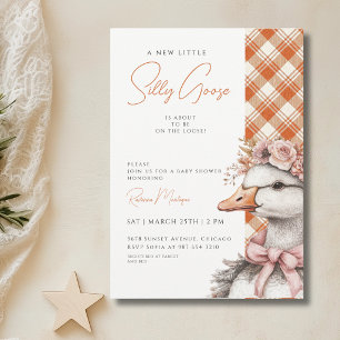 Dummer Gänse-Orange-Gingham-Blumen-Schleifen-Baby- Einladung
