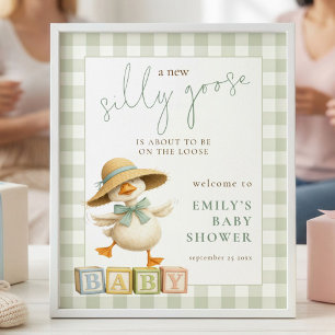 Dummer Gänse-Salbei-Gingham-Willkommen-zur-Baby-Pa Poster