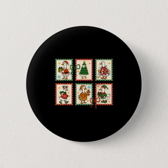 Dummer Gänse-Weihnachtsmann-Christmas-Stempel Süße Button (Vorderseite)