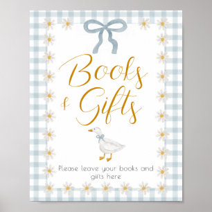 Dummer Gänseblauer Gingham-Baby-Shower-Geschenktis Poster