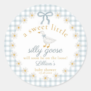 Dummer Gänseblumen-Baby-Shower Blau Gingham Runder Aufkleber