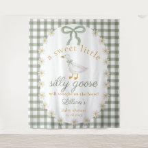 Dummer Gänseschwarz-Weiß-Gingham-Babyshower-Rückwa