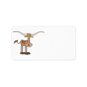 dummer Longhorn-Kuh-Cartoon-Charakter Adressaufkleber