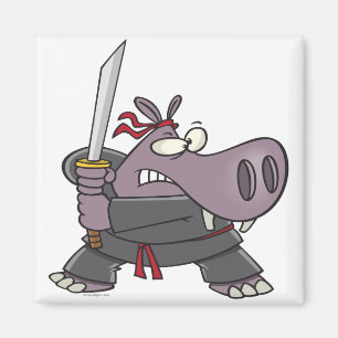 dummer lustiger Ninja-Hippo-Cartoon Magnet