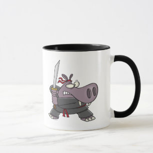 dummer lustiger Ninja Nilpferd Cartoon Tasse