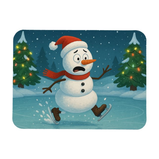 Dummer Schneemann beim Eislaufen am Heiligen Abend Magnet (Horizontal)