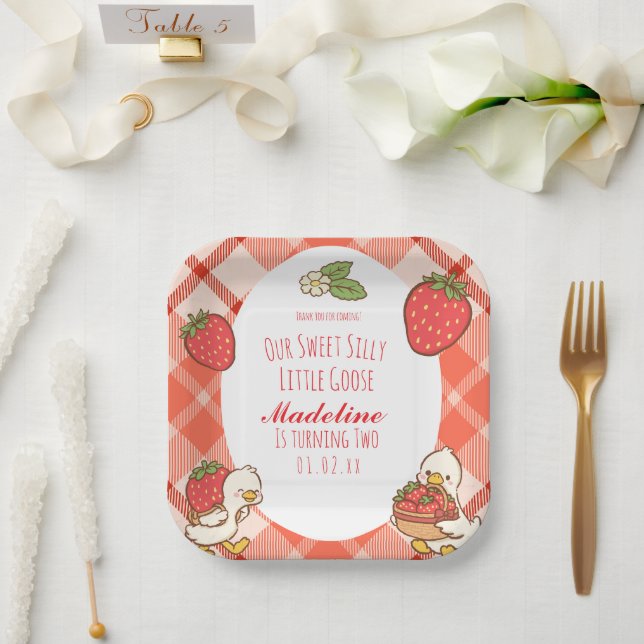 Dummer süßer Gänse-Erdbeeren-Geburtstag Pappteller (Hochzeit)