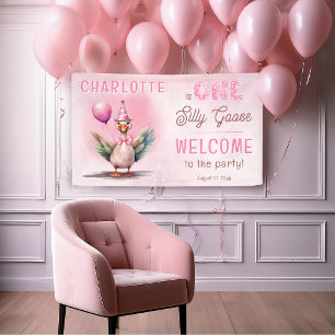 Dummerchen Erster Geburtstag Rosa Mädchen Party Ba Banner