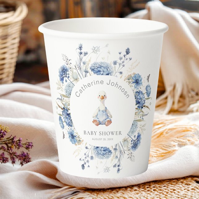 Dummerweise Gans Blaue Blumen Gingham Babyparty Pappbecher (Von Creator hochgeladen)