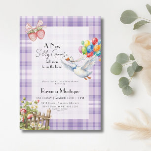 Dummerweise Gans Lila Gingham Luftballons Babypart Einladung