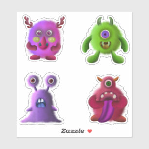Dummes Fuzzy-Neon-Monster Halloween Aufkleber