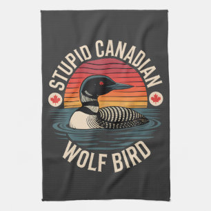 Dummes Kanadischer Wolf Vogel Loon Humor Geschirrtuch