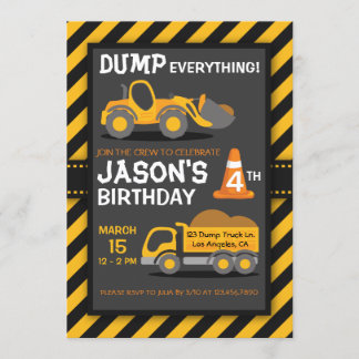 Dump Alles Dump Truck Birthday Party Einladung