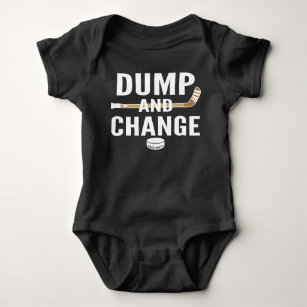 Dump and Change Hockey Baby Bodysuit White Type Baby Strampler