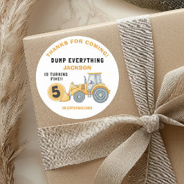 "DUMP EVERYTHING! Construction Birthday 5 Runder Aufkleber