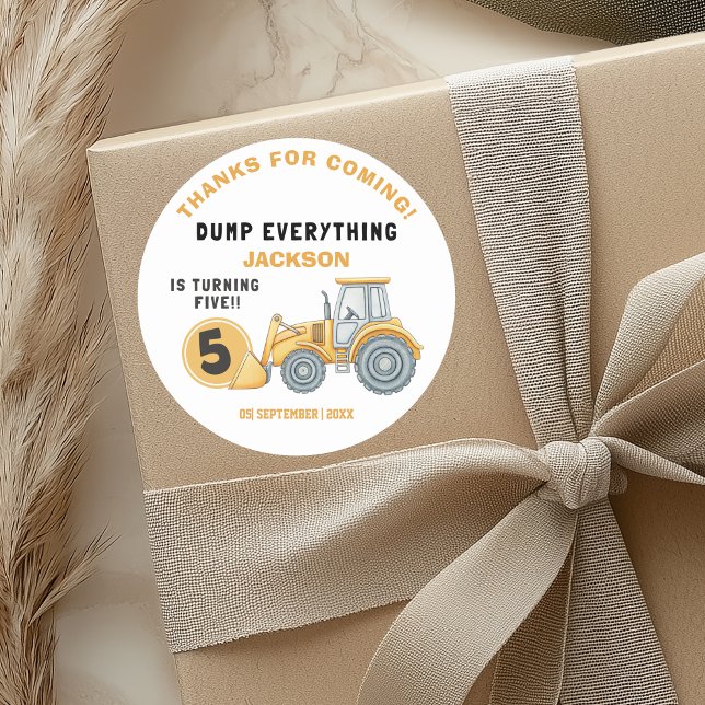 "DUMP EVERYTHING! Construction Birthday 5 Runder Aufkleber (Von Creator hochgeladen)