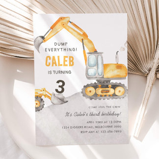 Dump Everything Construction Truck 3rd Birthday Einladung