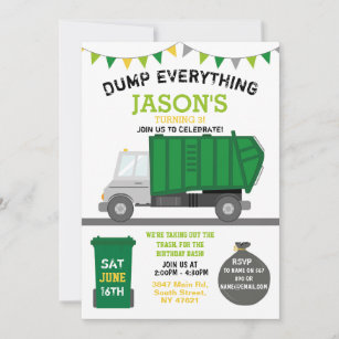 Dump Everything Fun Rubbish Truck Birthday Einladu Einladung