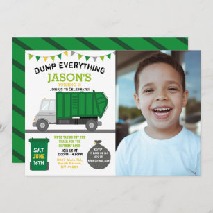 Dump Everything Fun Rubbish Truck Birthday Foto Einladung