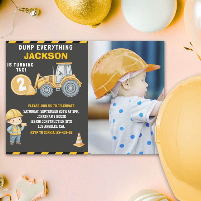 "DUMP EVERYTHING! Photo –Construction 2nd Birthday Einladung (Von Creator hochgeladen)