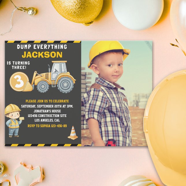 "DUMP EVERYTHING! Photo –Construction 3rd Birthday Einladung (Von Creator hochgeladen)