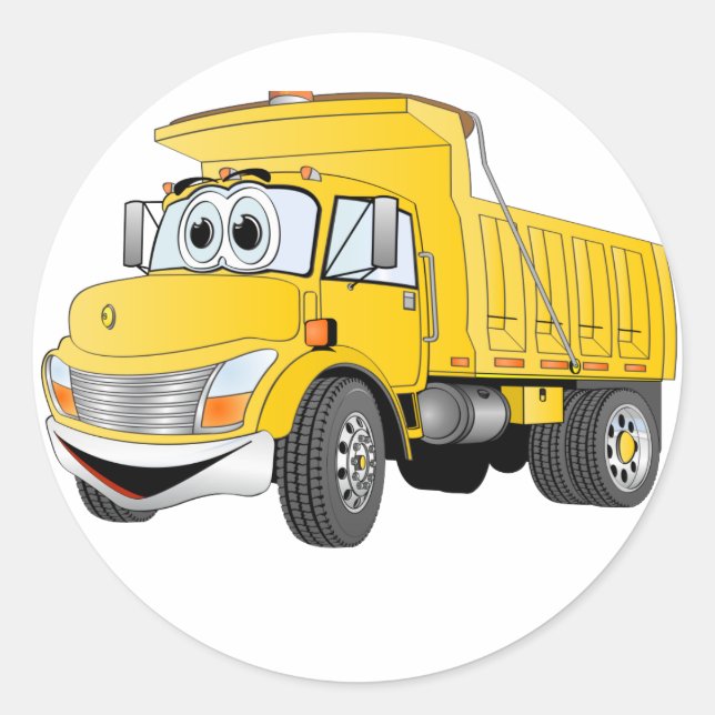 Dump Truck 2 Axel Gelber Cartoon Runder Aufkleber (Vorderseite)