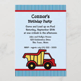 Dump Truck and Button Strip Birthday Party Einladung