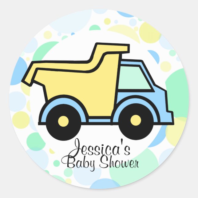 Dump Truck Baby Dusche Runder Aufkleber (Vorderseite)