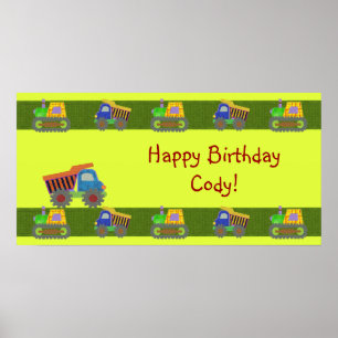 Dump Truck Birthday Banner Poster