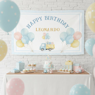 Dump Truck Boy Erste Happy Birthday Party Banner