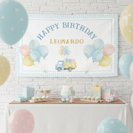 Dump Truck Boy First Happy Birthday Party  Banner
