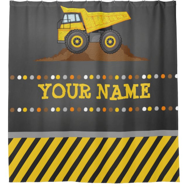 Dump Truck Boys Badezimmer Duschvorhang mit Namen (Vorderseite)