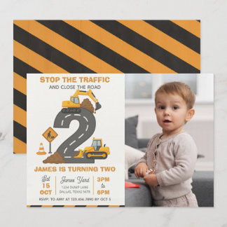 Dump Truck Construction 2nd Birthday Photo Einladung