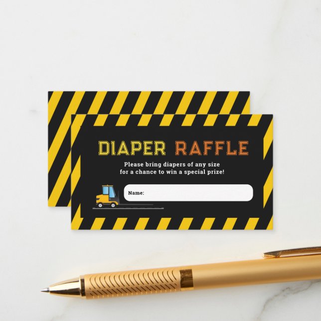 Dump Truck Construction Baby Shower Windel Raffel Begleitkarte (Vorderseite/Rückseite Beispiel)