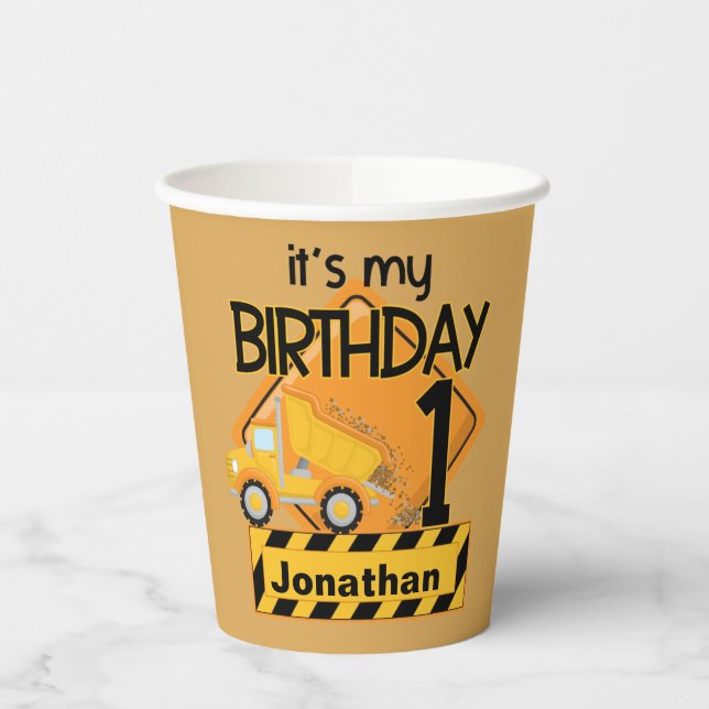 Dump Truck Construction Birthday Cups Pappbecher (Links)
