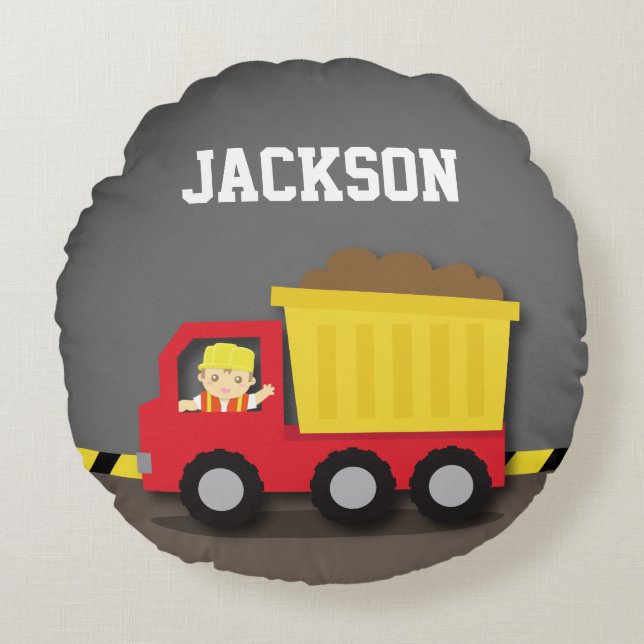 Dump Truck Construction Builder Boys Room Decke Rundes Kissen (Vorderseite)