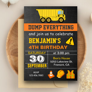 Dump Truck Construction Geburtstagsparty Einladung