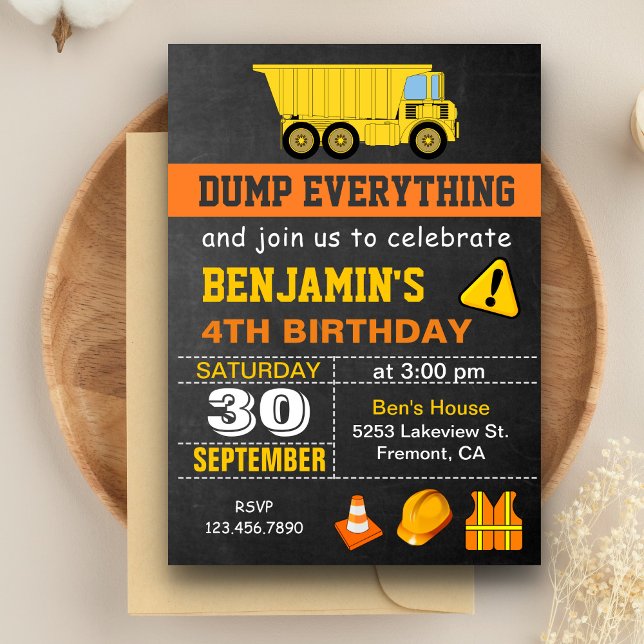 Dump Truck Construction Geburtstagsparty Einladung (Von Creator hochgeladen)