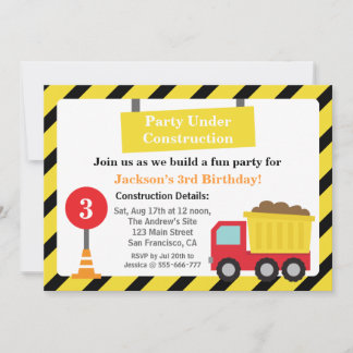 Dump Truck Construction Theme Geburtstagsparty Einladung
