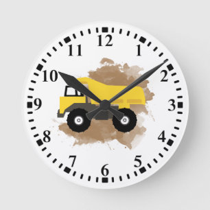 Dump Truck Construction Vehicle Mud Water Color Runde Wanduhr