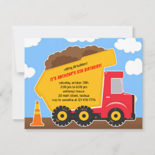 Dump Truck Constructions Birthday Einladung