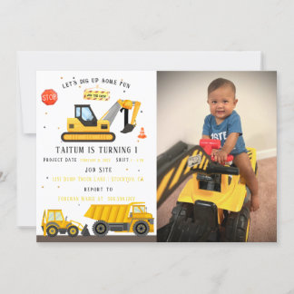 Dump Truck & Digger | Kinderbau Geburtstag Einladung